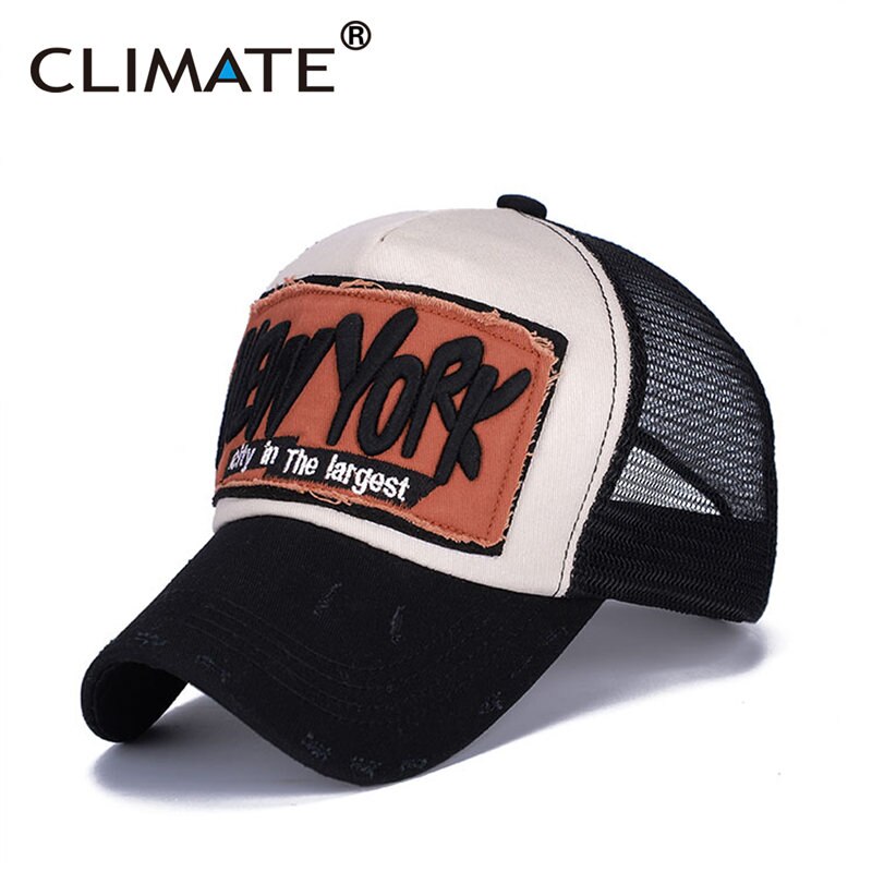 CLIMATE New York City Trucker Cap Men Summer Cool Mesh Man Baseball Caps Net Sky Pink Rose Breathable Hat for Adult Men Women