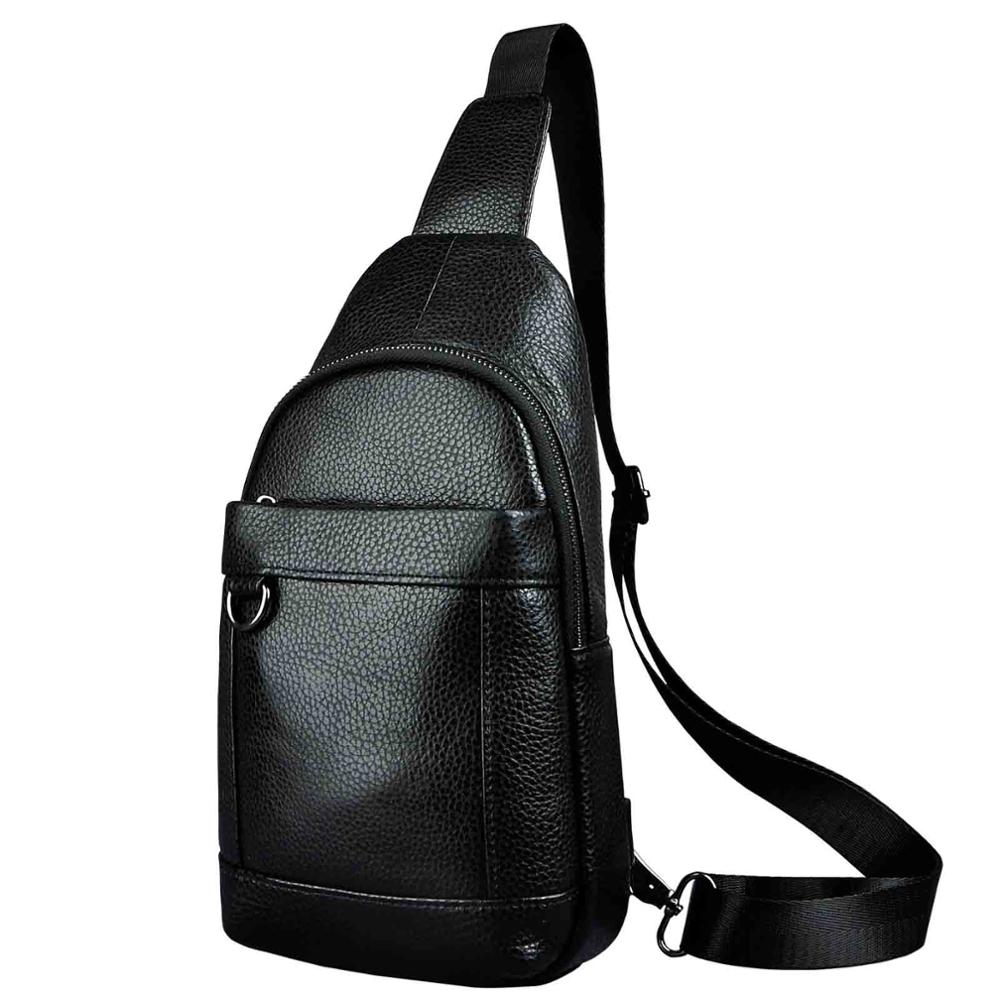 2020 Trend Men Genuine CowLeather Fashion Travel Triangle Chest Sling Bag Design One Shoulder Cross-body Bag Day-pack Male 8016