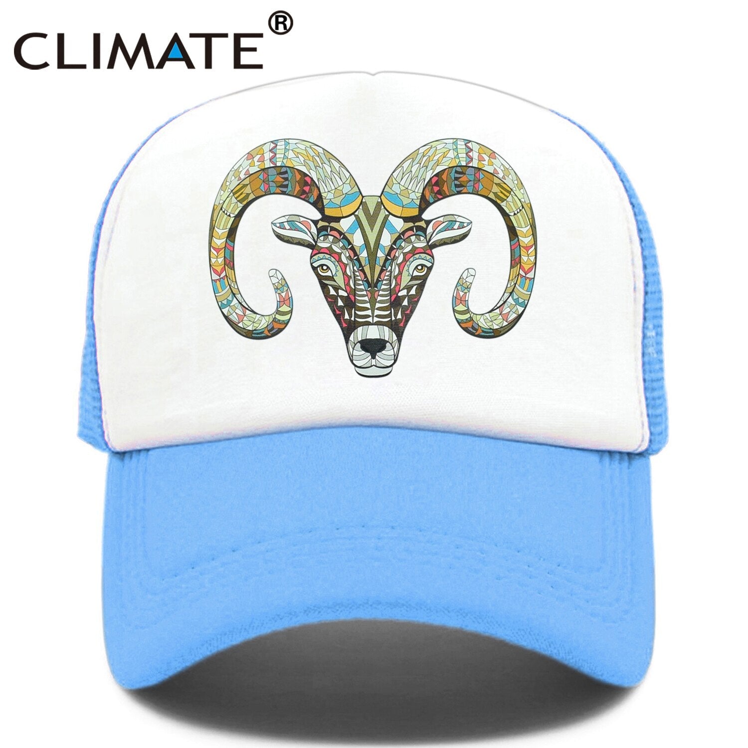 CLIMATE Goat Trucker Caps Hat Women Men Goat Head Hat Cap Cool Hip Hop Summer Colorful Mesh Baseball Cap Hat for Men Women Youth