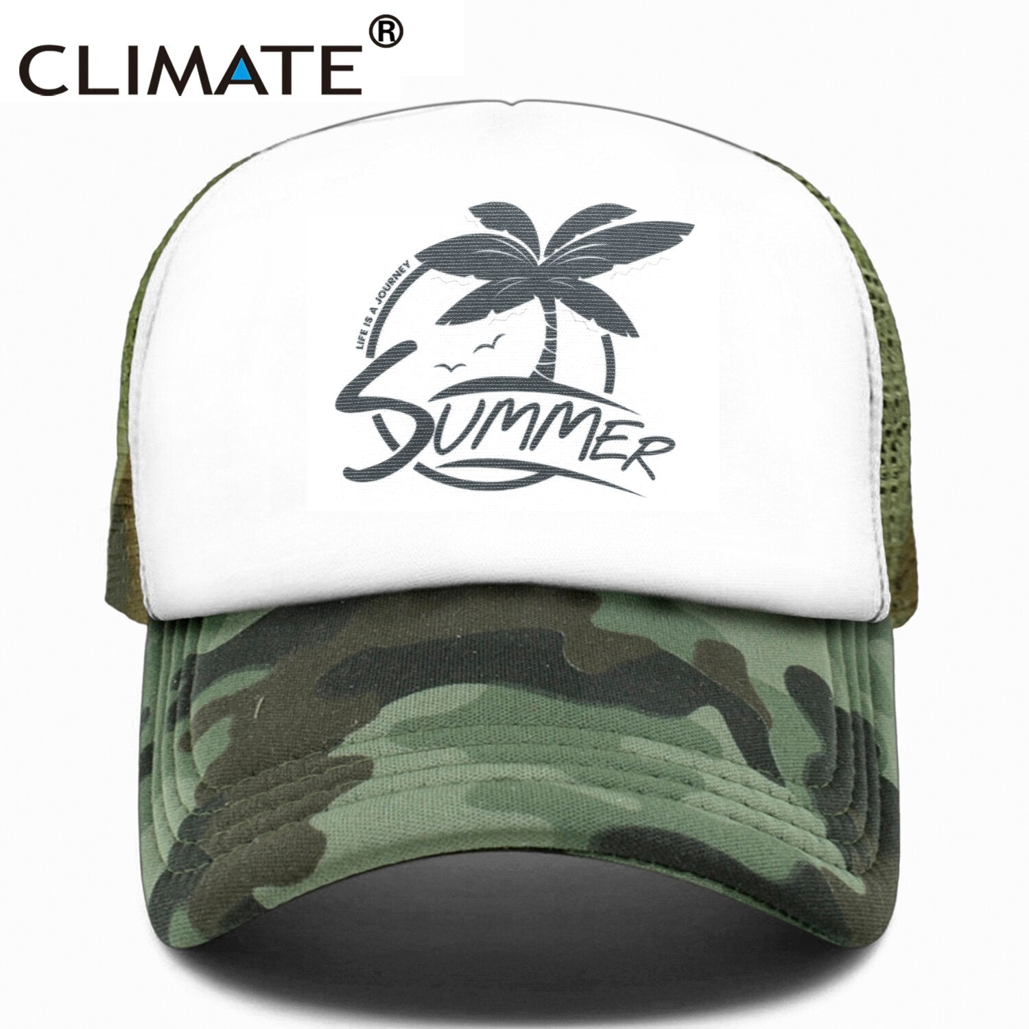 CLIMATE Summer Surfing Trucker Cap Hat Seaside Sandbeach Coconut Hip Hop Caps Vacation Mesh Baseball Cap Hat for Men Women Youth