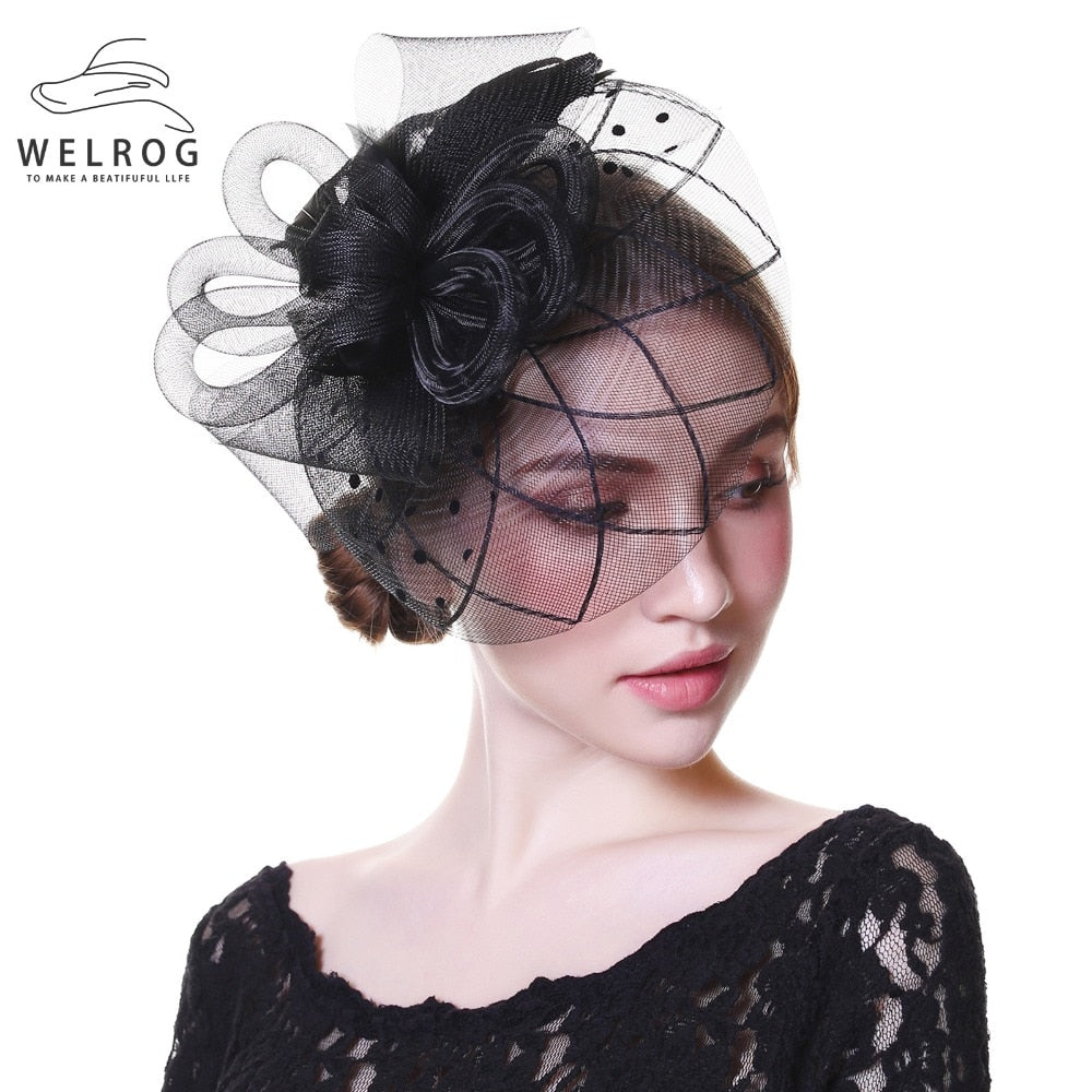 WELROG Fascinators Hat Women Flower Mesh Ribbons Feathers Fedoras Hat Headband or a Clip Cocktail Tea Party Headwewar for Girls