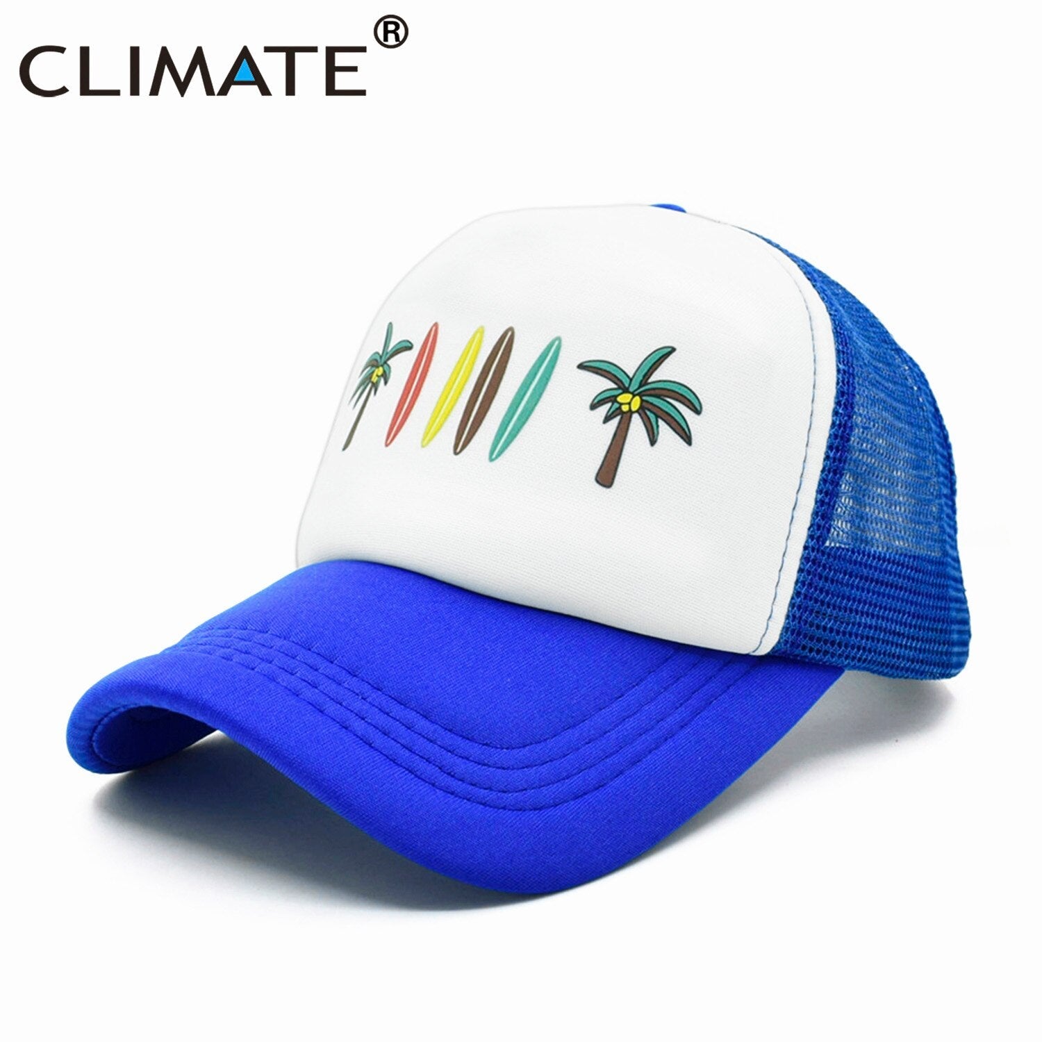 CLIMATE Seaside Trucker Cap Hat Coconut Surfboard Caps Sandbeach Vacation Mesh Baseball Cap HipHop Hat for Men Women Youth