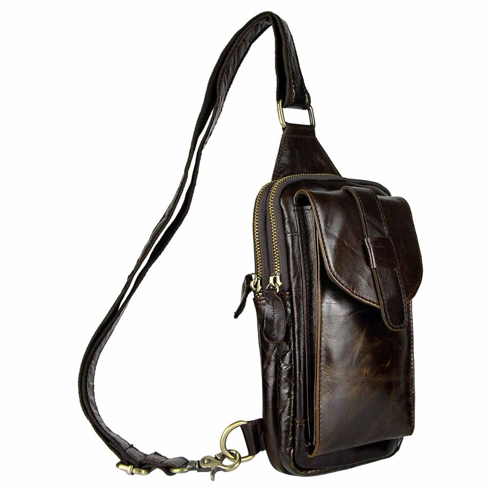 Luxury Men Crazy Horse Leather Vintage Triangle Chest Sling Bag Design Travel Daypack Tea One Shoulder Crossbody Bag XB571