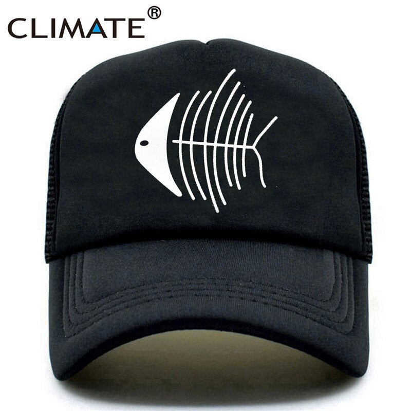 CLIMATE Fish Bone Trucker Cap Cute Fishbone Fishing Caps Men Women Hip Hop Funny Hat Baseball Cap Cat Lover Summer Mesh Caps Men