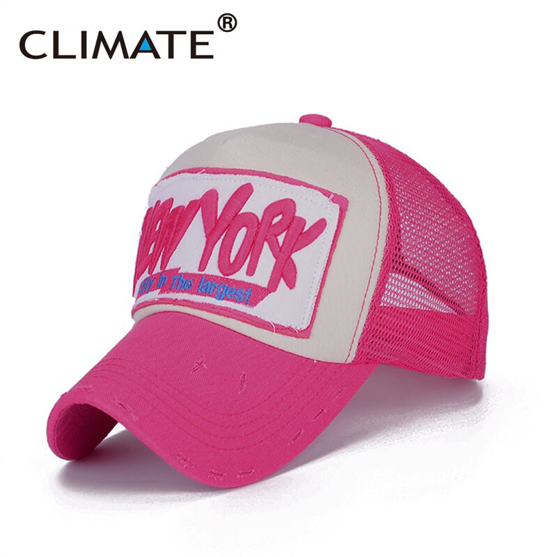 CLIMATE New York City Trucker Cap Men Summer Cool Mesh Man Baseball Caps Net Sky Pink Rose Breathable Hat for Adult Men Women