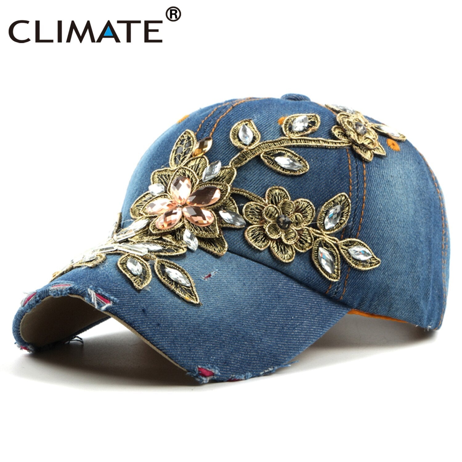 CLIMATE Women Flower Denim Baseball Cap Hat Women Fashion Caps Floral Denim Jeans Wear Cap Women Cool Hat Caps for Women Girls