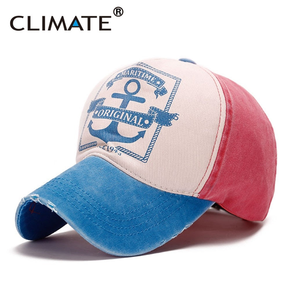 CLIMATE Men Ship Hook Baseball Cap Caps Cool Contrast Color  Maritime Hook Anchor Cotton Jeans Hat Caps For Adult Men Women