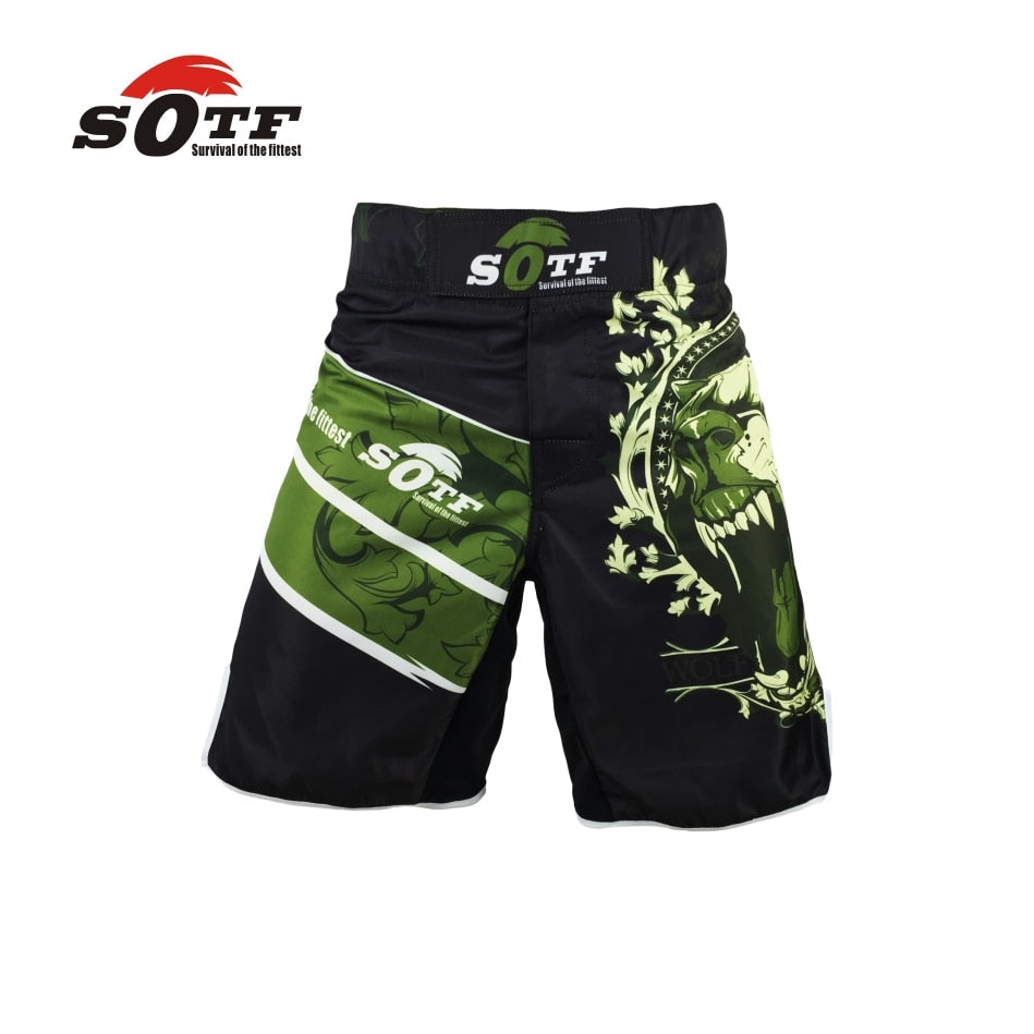 SOTF Green Bear breathable cotton boxer shorts mma sports training thai boxing mma fight short  boxing clothing muay thai boxing