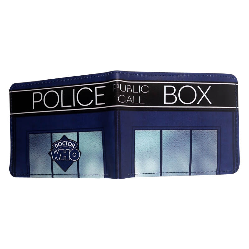 wallet men Doctor Who Blue Police Box PU Faux leather Bi-Fold Wallet Card Holder NEW