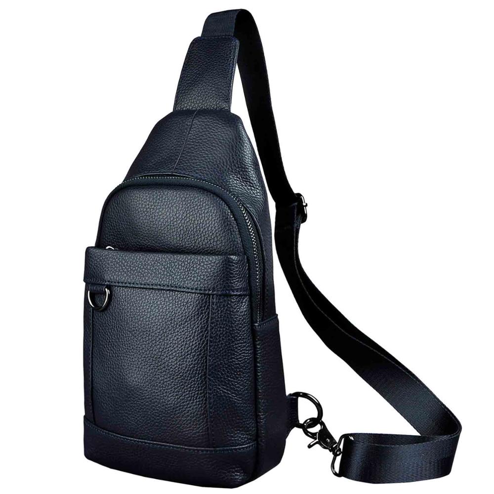 2020 Trend Men Genuine CowLeather Fashion Travel Triangle Chest Sling Bag Design One Shoulder Cross-body Bag Day-pack Male 8016