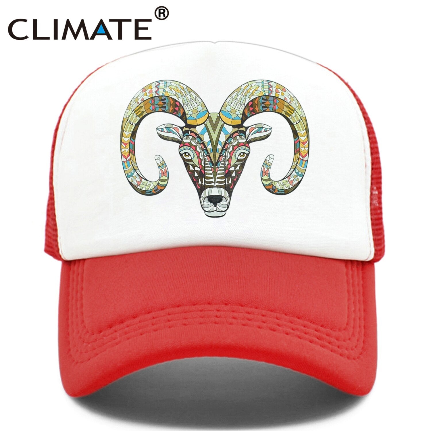 CLIMATE Goat Trucker Caps Hat Women Men Goat Head Hat Cap Cool Hip Hop Summer Colorful Mesh Baseball Cap Hat for Men Women Youth