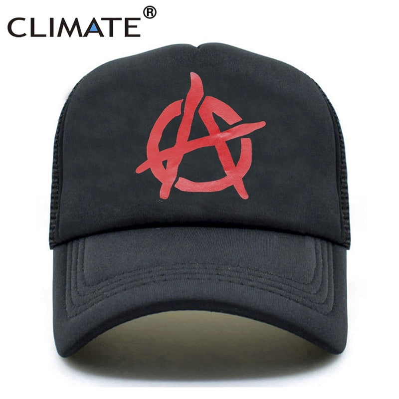 CLIMATE New Anarchy Cap Men Anarchism Anarchist Trucker Caps Summer Cool Cap Mesh Black Baseball Net Trucker Cap Hat for Men