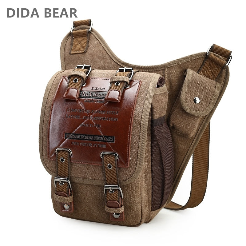 Men Crossbody Bags Male Canvas Shoulder Bags Boy Messenger Bags Handbags for Travel Vintage Style Casual Brown Bag