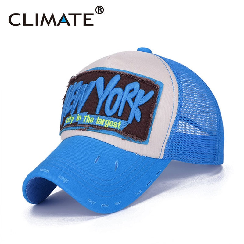 CLIMATE New York City Trucker Cap Men Summer Cool Mesh Man Baseball Caps Net Sky Pink Rose Breathable Hat for Adult Men Women