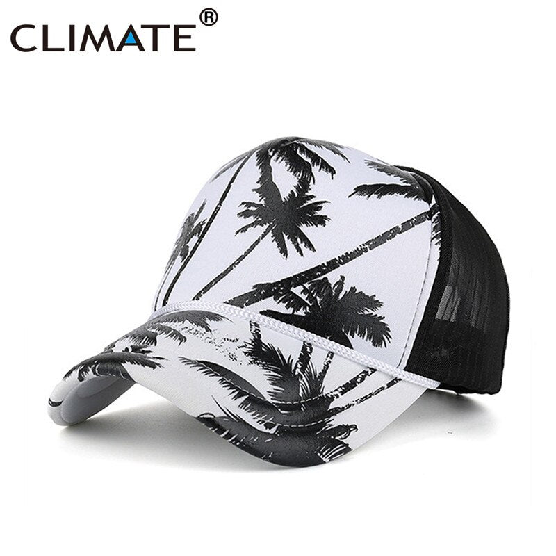 CLIMATE Coconut Trucker Cap Hat Coconut Tree Seaside Hawaii Caps Beach Holiday Vacation Aloha Cool Trucker Cap Baseball Caps