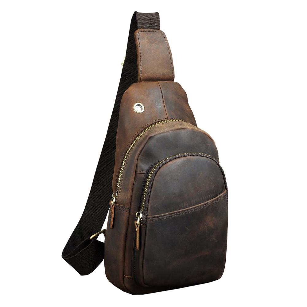 New Hot Sale Crazy Horse Leather Casual Chest Sling Bag Design Travel Daypack One Shoulder Bag Fashion Crossbody Bag Male 008c