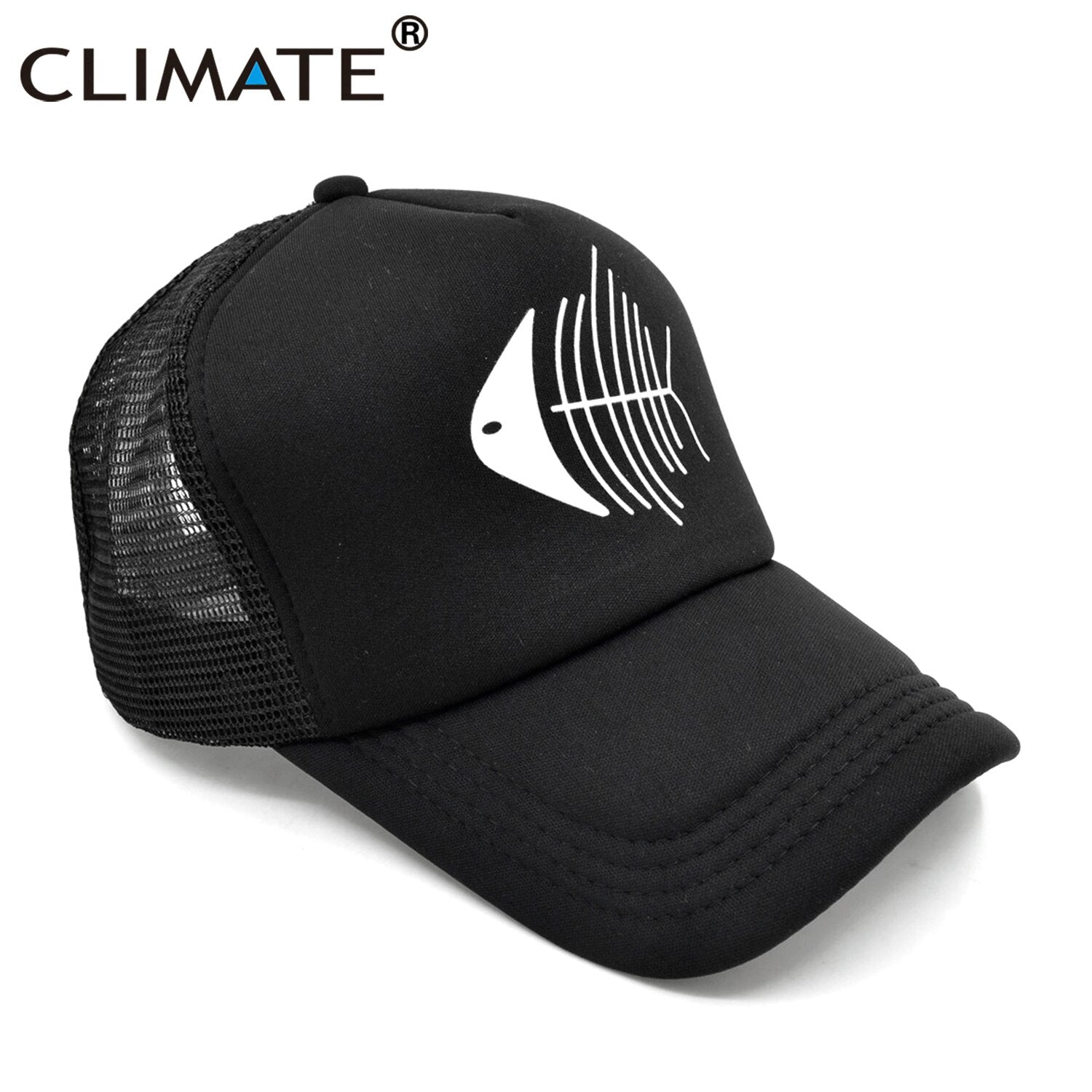 CLIMATE Fish Bone Trucker Cap Cute Fishbone Fishing Caps Men Women Hip Hop Funny Hat Baseball Cap Cat Lover Summer Mesh Caps Men