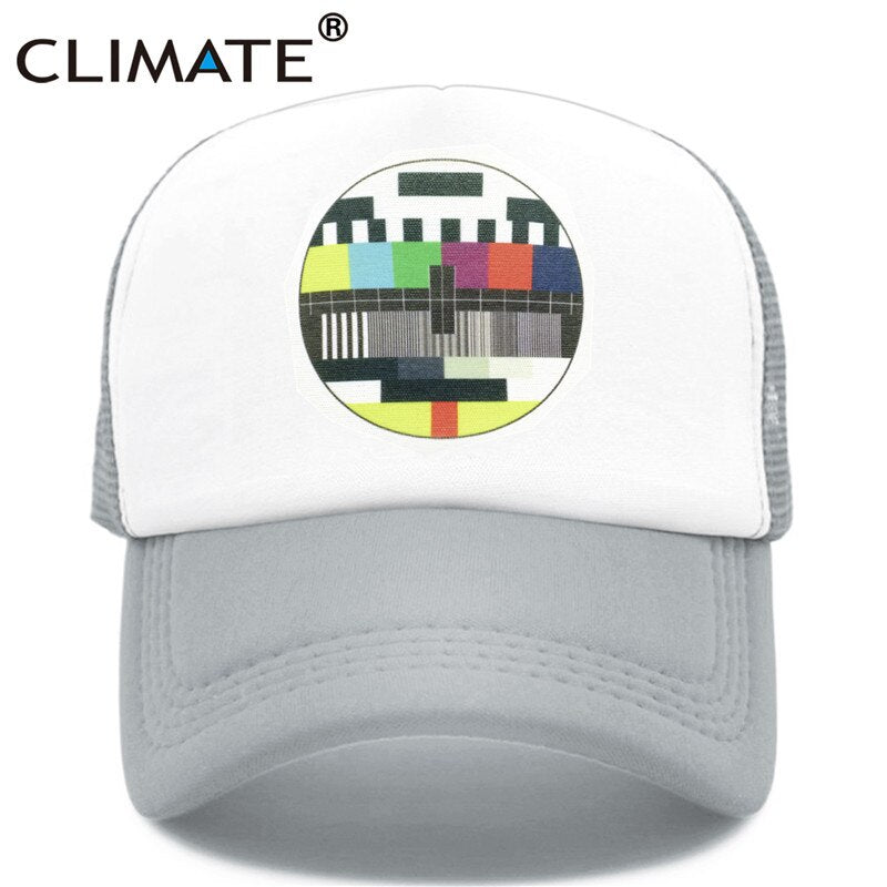 CLIMATE Funny Trucker Cap Hat Men TV No Signal Signalisation Caps Summer Cool Trucker Caps Funny Mesh Net Cool Caps Hat