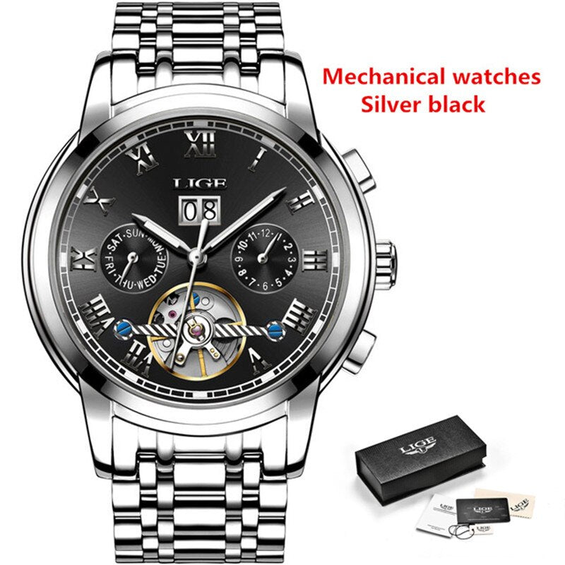 Relogio Masculino LIGE Mens Watches Top Brand Luxury Automatic Mechanical Watch Men Full Steel Business Waterproof Sport Watches