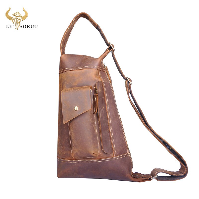 2020 New Men Quality Real Leather Casual Fashion Chest Sling Bag 9" Tablet Design Travel One Shoulder Cross-body Bag Male 2329