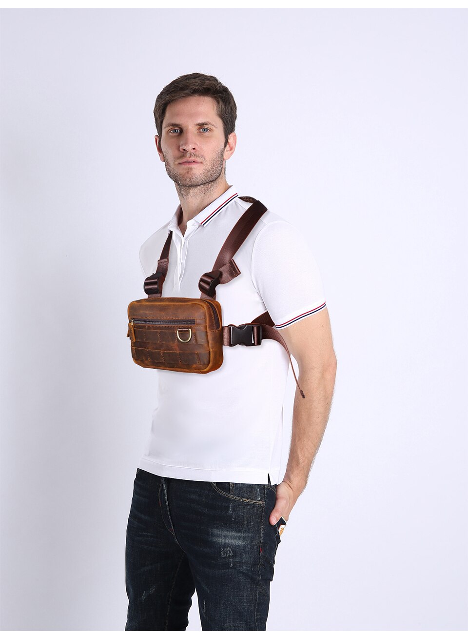 Quality Leather Retro Streetwear Men's Designer Hip-Hop Two Straps Chest Rig Bag Fashion Rectangle Chest Utility Pack 281