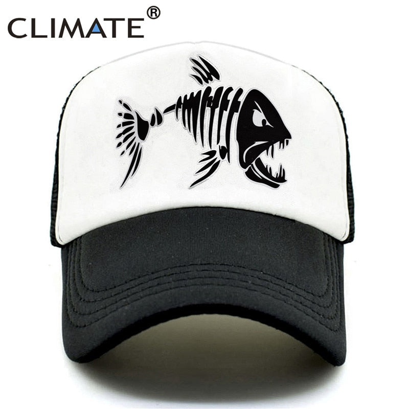 CLIMATE Fishbone Trucker Cap Men Fishing Skeleton Fish Bone Cap HipHop Baseball