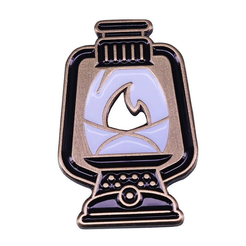 Retro Camping Oil Lamp Brooch Travel Adventure Lovers Badge