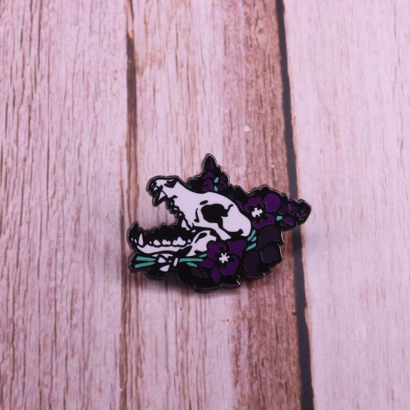 Wolf skull and flower mix and match brooch