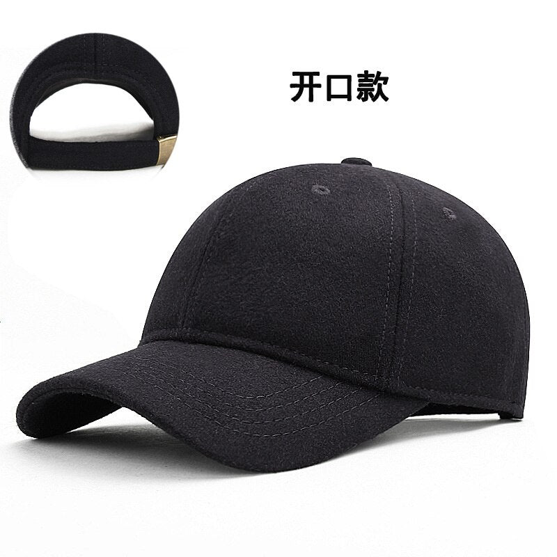 Dad Winter Warm Fleece Lining Fitted Felt Baseball Cap Man Outdoors Leisure Wool Big Size Snapback Hat 56-60cm 60-65cm