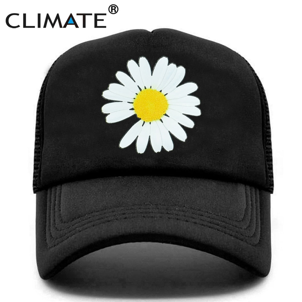 CLIMATE Daisy Flower Trucker Cap Cute Love Hat Cap Daisy Flower Baseball Cap Hip Hop Summer Mesh Trucker Cap Hat