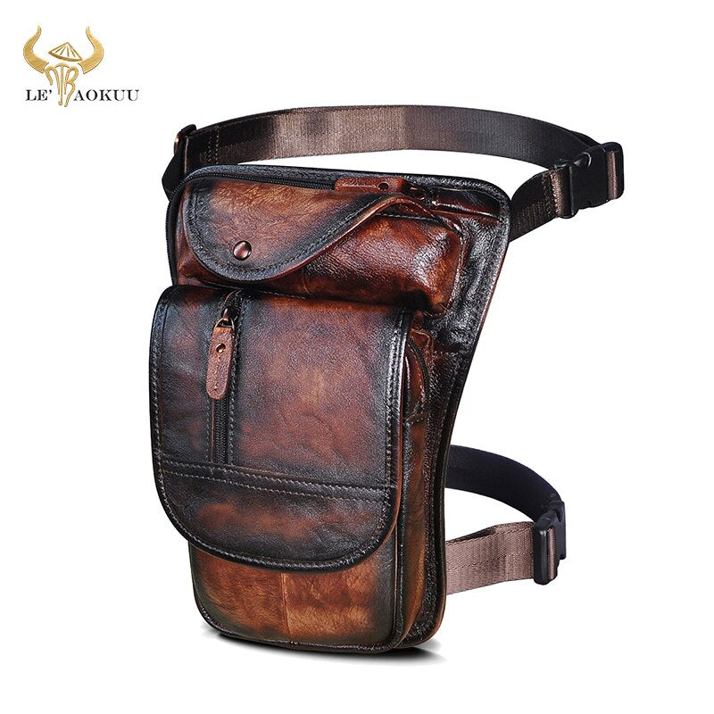 Original Leather Coffee Design Men Shoulder Bag 8" Tablet Fashion Organizer Travel Fanny Waist Belt Pack Leg Bag Male 3112-c