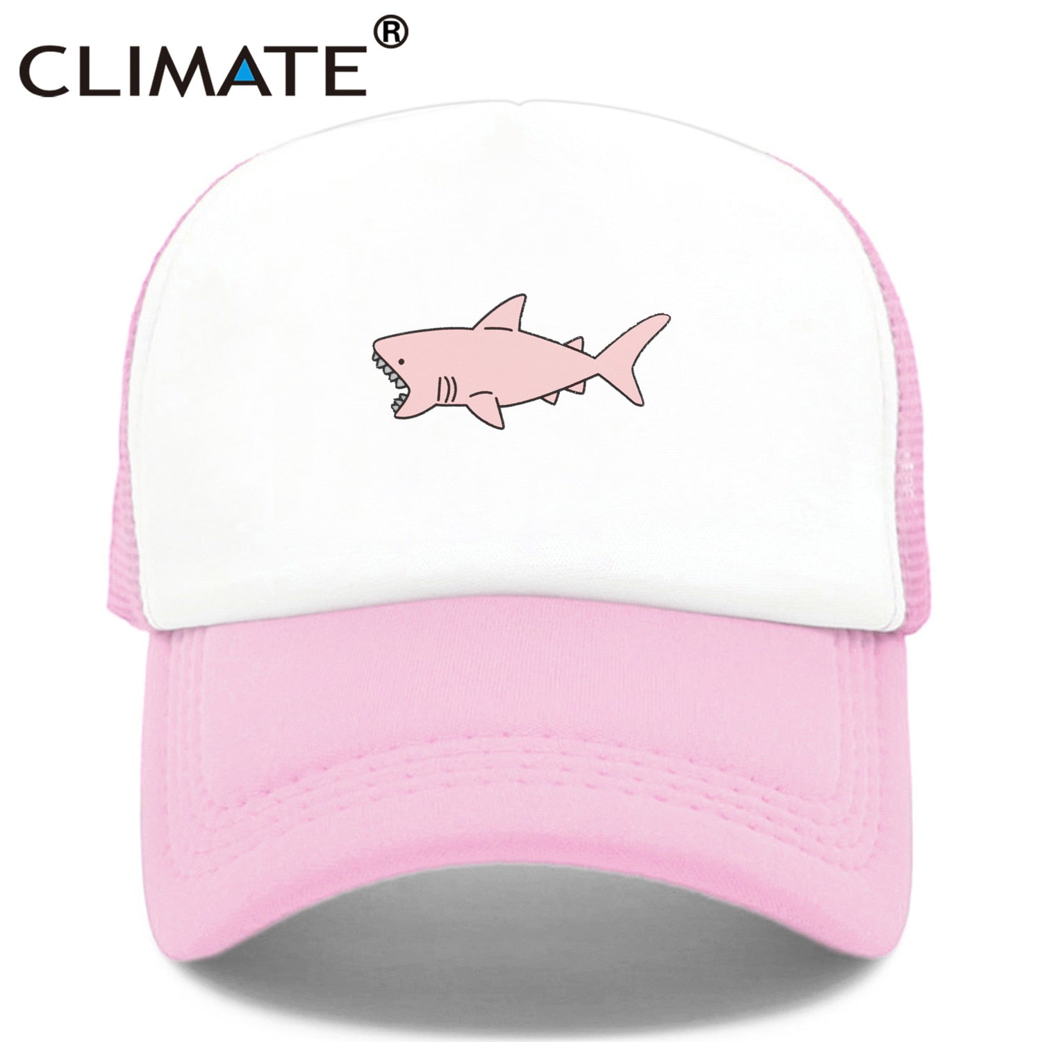 CLIMATE Pink Shark Trucker Cap Hat Pink Shark Beach Cap Shark Protection Hip Hop Cool Summer Mesh Cap Hat for Men Women