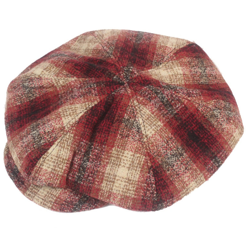 HT3974 Beret Men Women Cap Vintage Autumn Winter Hats for Men Women Plaid Octagonal Newsboy Flat Beret Cap Male Female Beret Hat