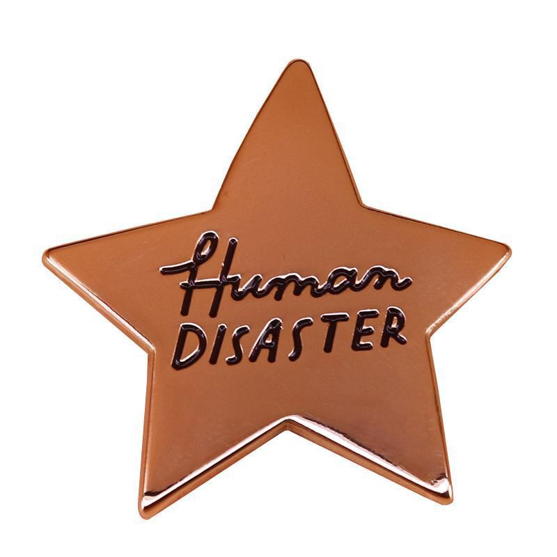 "Human Disaster"-Golden five-pointed star brooch interesting shirt jacket accessory