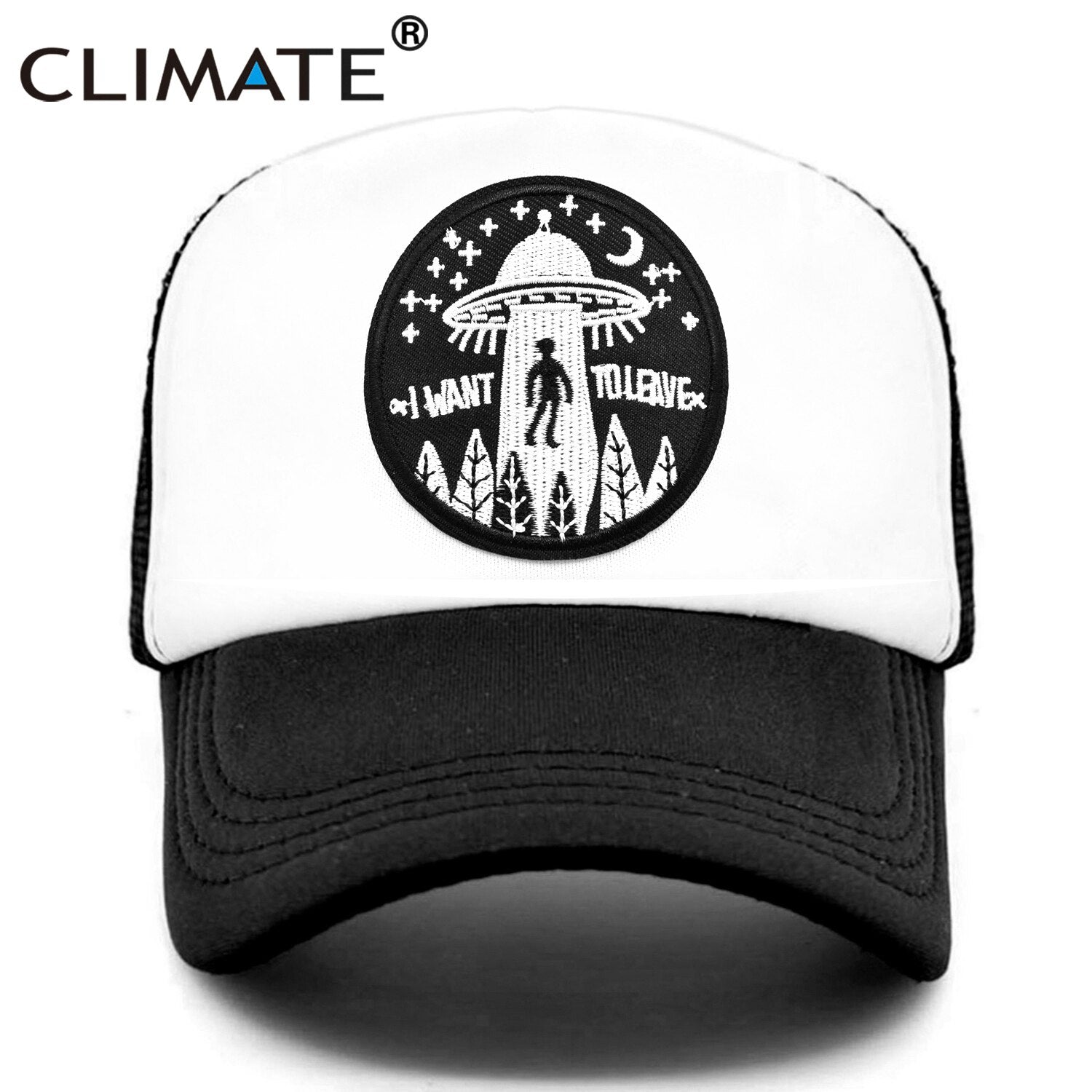 CLIMATE  I Want To Leave UFO Alien Cap Loser Trucker Cap World Weary Escape Flee Hat Baseball Cap Cool Summer Mesh Hip Hop Cap