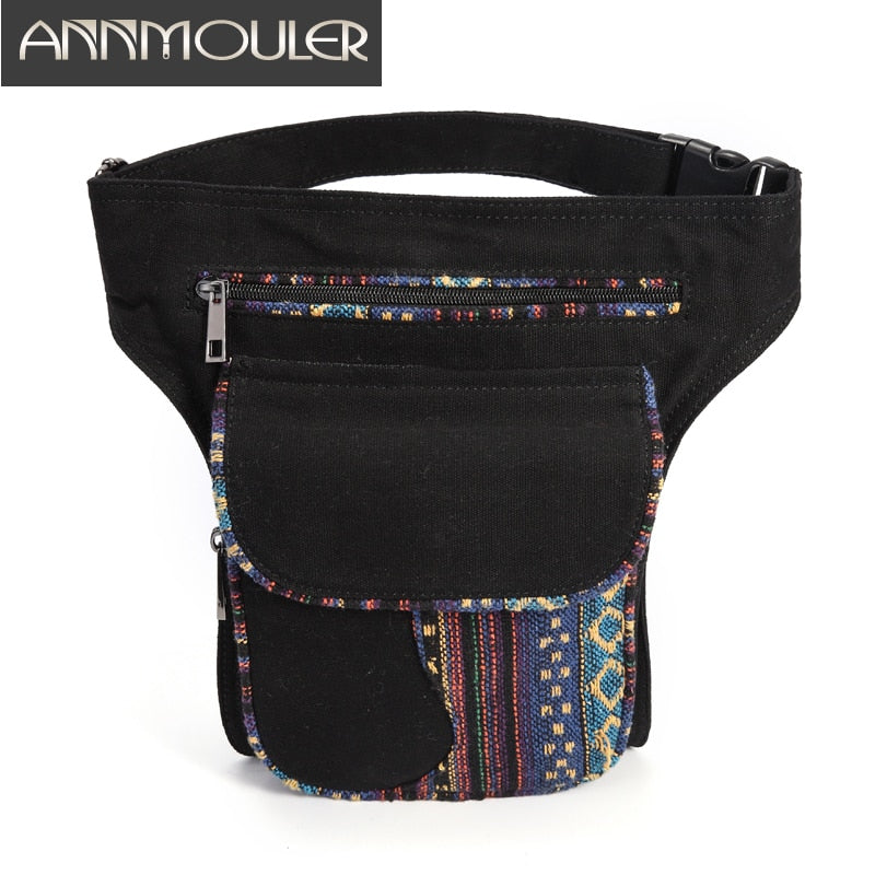 Annmouler Waist Bag for Women Bohemian Style Fanny Pack Ladies Hip Bag Patchwork Phone Pockets Bag Large Capacity Leg Bag Purse