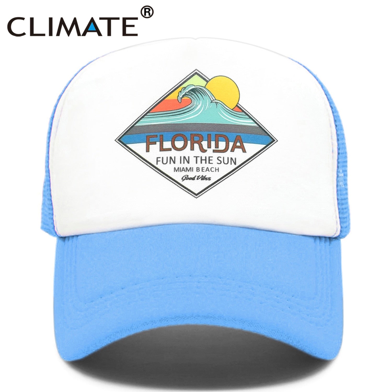 CLIMATE Florida Trucker Cap Hat Miami Seaside Beach Mesh Cap Vacation Sandbeach