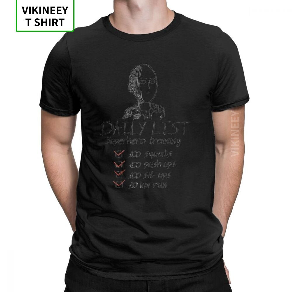 One Punch Man Daily List T-Shirts Men Saitama OPM Oppai Anime Manga Cotton Fabric Tees Short Sleeve T Shirt Printed Clothes