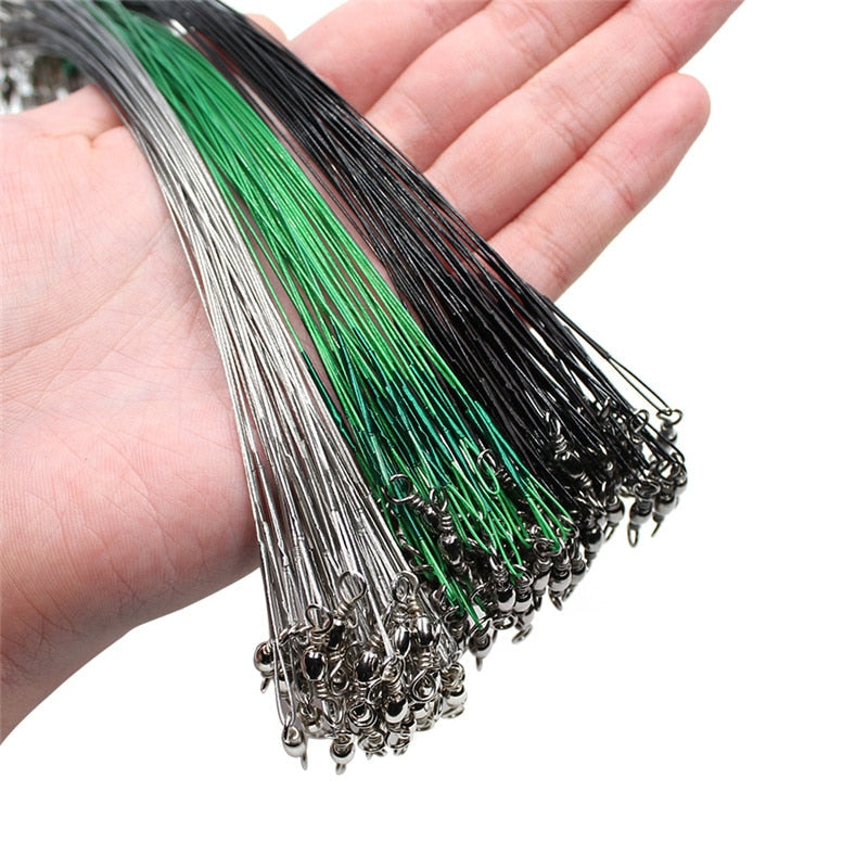 20PCS Anti Bite Steel Fishing Line Steel Wire Leader With Swivel Fishing Accessory Lead Core Leash Fishing Wire 15CM-50CM