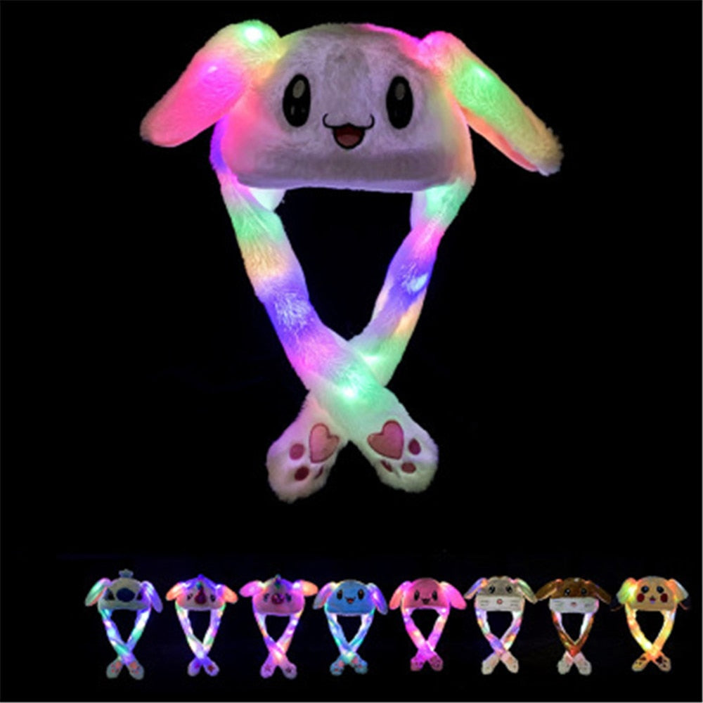 Funny Hat Women Men Kids Lighting Hat Cute Rabbit Ears Plush Ears Can Move Cap Children Shine Winter Warm Party Hat