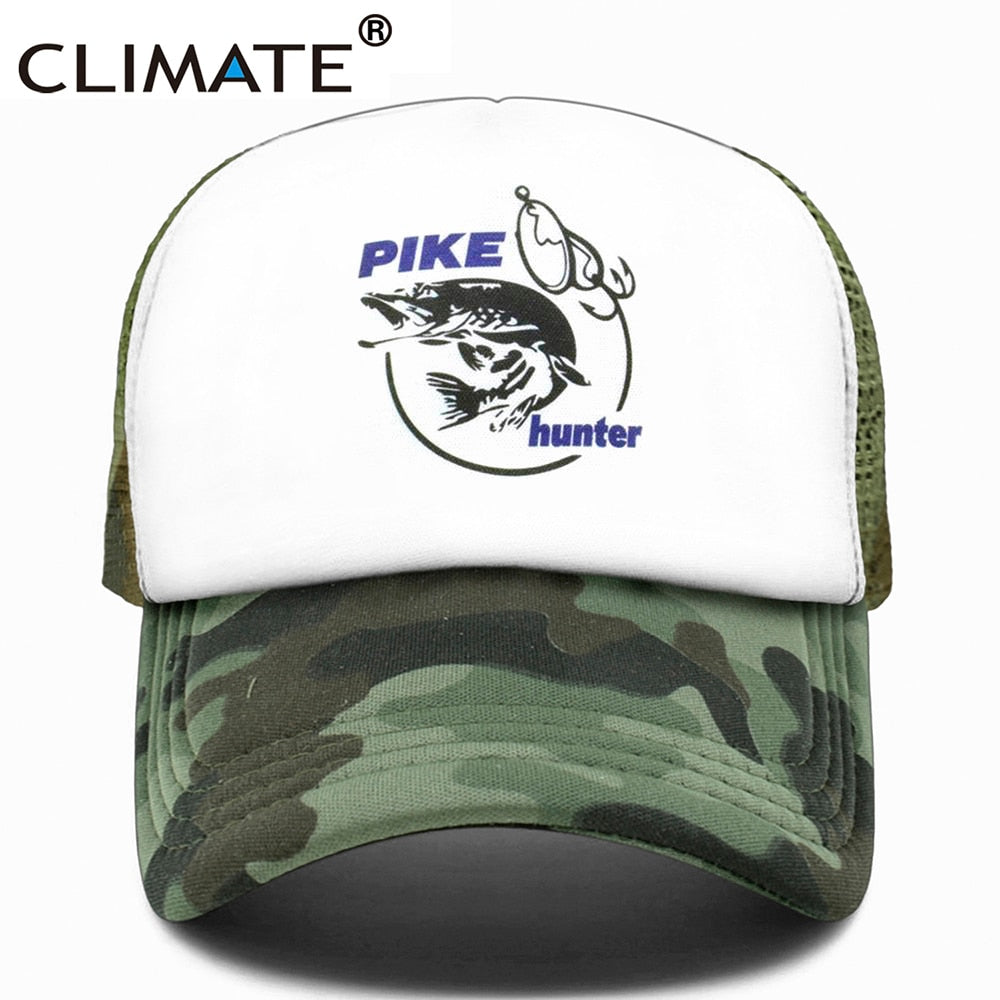 CLIMATE Pike Fish Hunt Trucker Cap Pike Fishing Caps for Man Camouflage Fishing