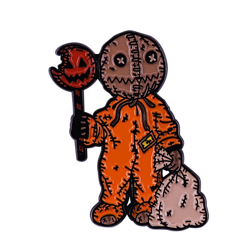 Pumpkin man Sam brooch thriller don't mess with kids inspiration badge 80s horror movie pin