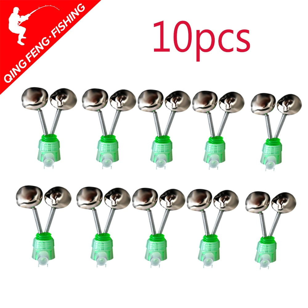 10Pcs/Set Twin Spiral Bells Fishing Bite Alarms Outdoor Night Carp Fishing Rod Tip Clips Tool Accessories peche