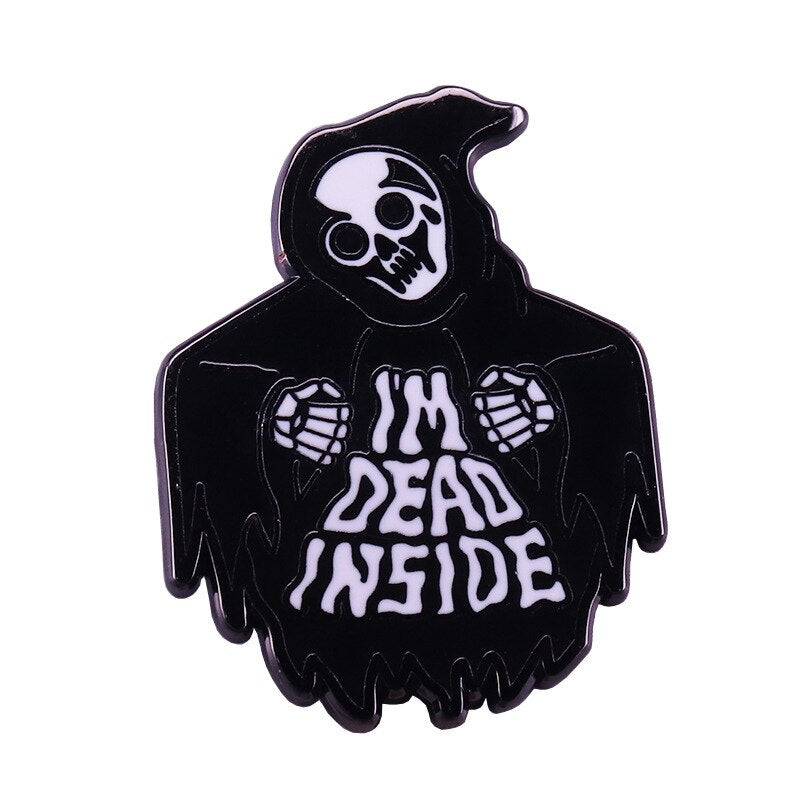 "I feel empty"-funny mental health awareness badge with death brooch