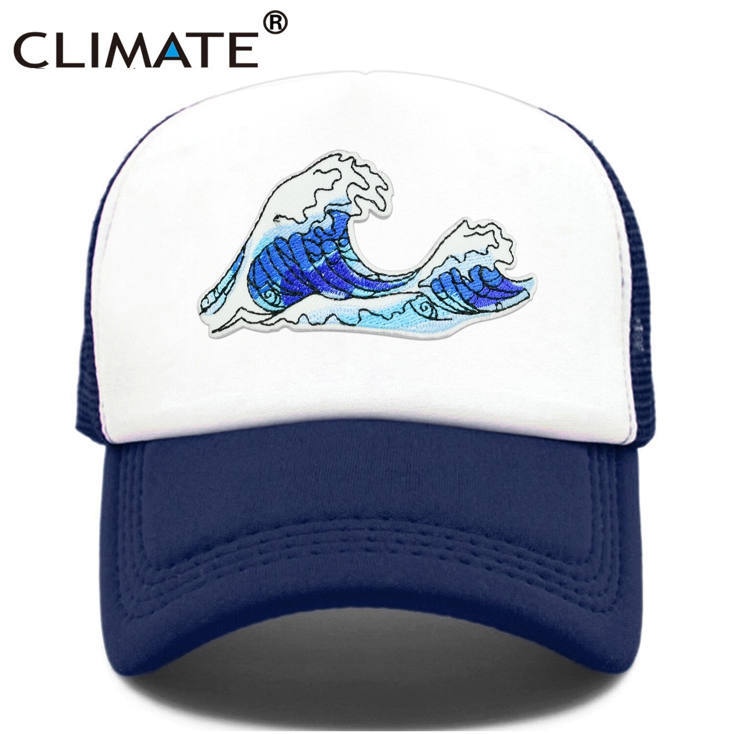 CLIMATE Sea Wave Trucker Cap Hat Sea Side Beach Vacation Trip Cap Cool Coast Holiday Summer Mesh Trucker Cap Hat for Adult Kid