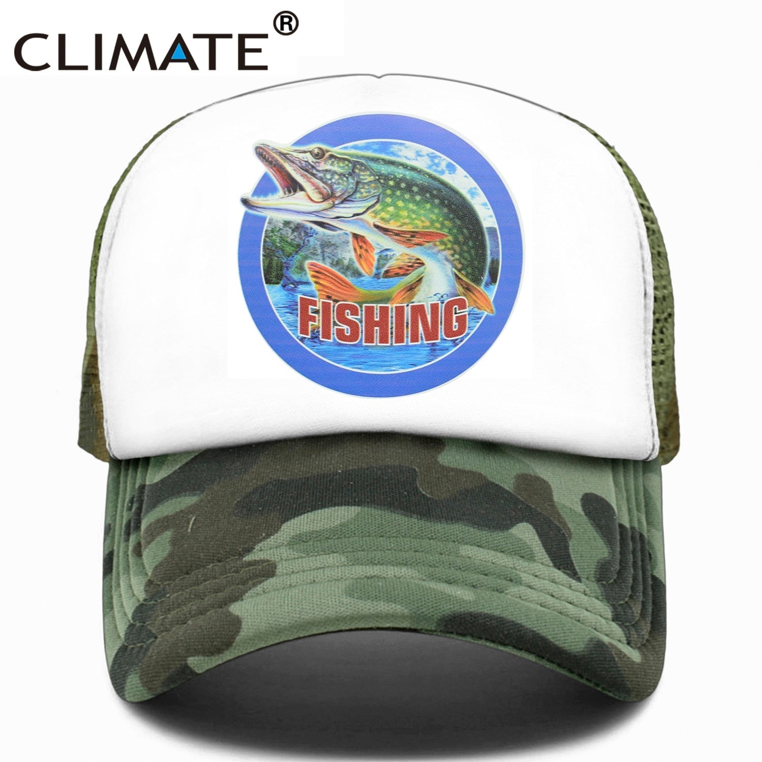 CLIMATE Fishing Fisher Cap Pike Fish Hunt Trucker Cap for Man Fisher Fishing Fish Hat Baseball Cap Cat Summer Cool Mesh Cap Fish