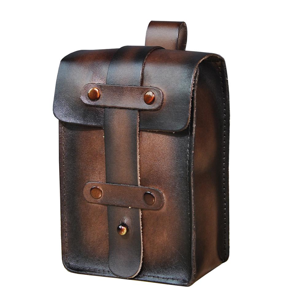 Vintage Crazy Horse Leather Male Gift Small Summer Pouch Design Cigarette Case 6" Phone Pouch Travel Fanny Waist Belt Bag 1607