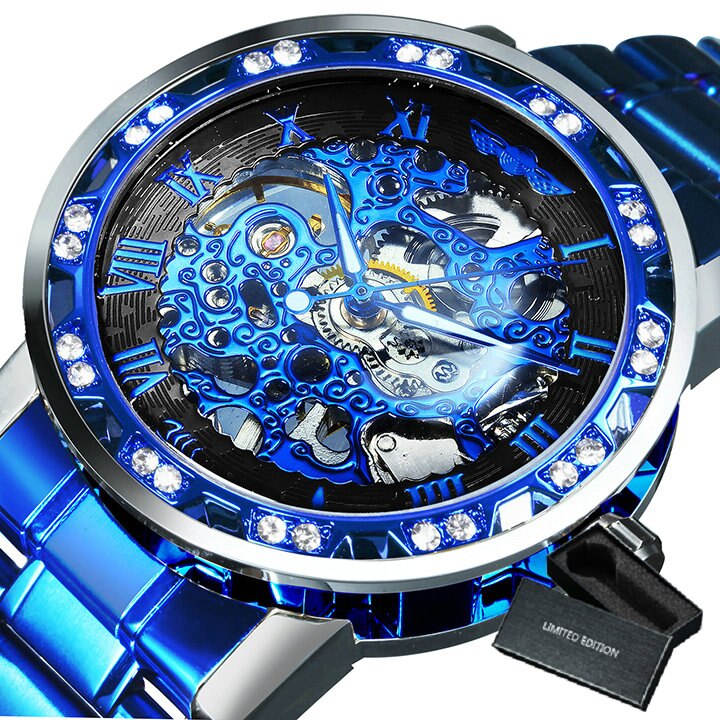 Winner Transparent Fashion Diamond Luminous Royal Design Mens Watches Top Brand Luxury Male Mechanical Skeleton Gold Wrist Watch