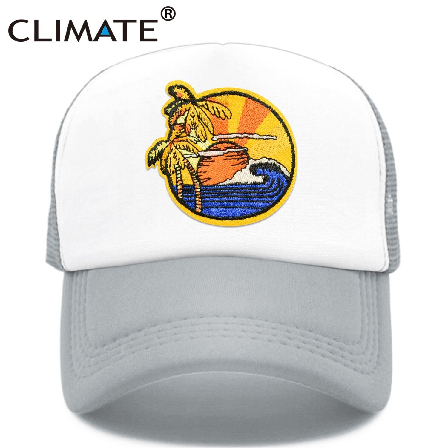 CLIMATE Seaside View Trucker Cap Hat Sandbeach Sight Vacation Cap Coconut Holiday Mesh Cap Surfing Sunrise Sea Wave Cool Hat Cap