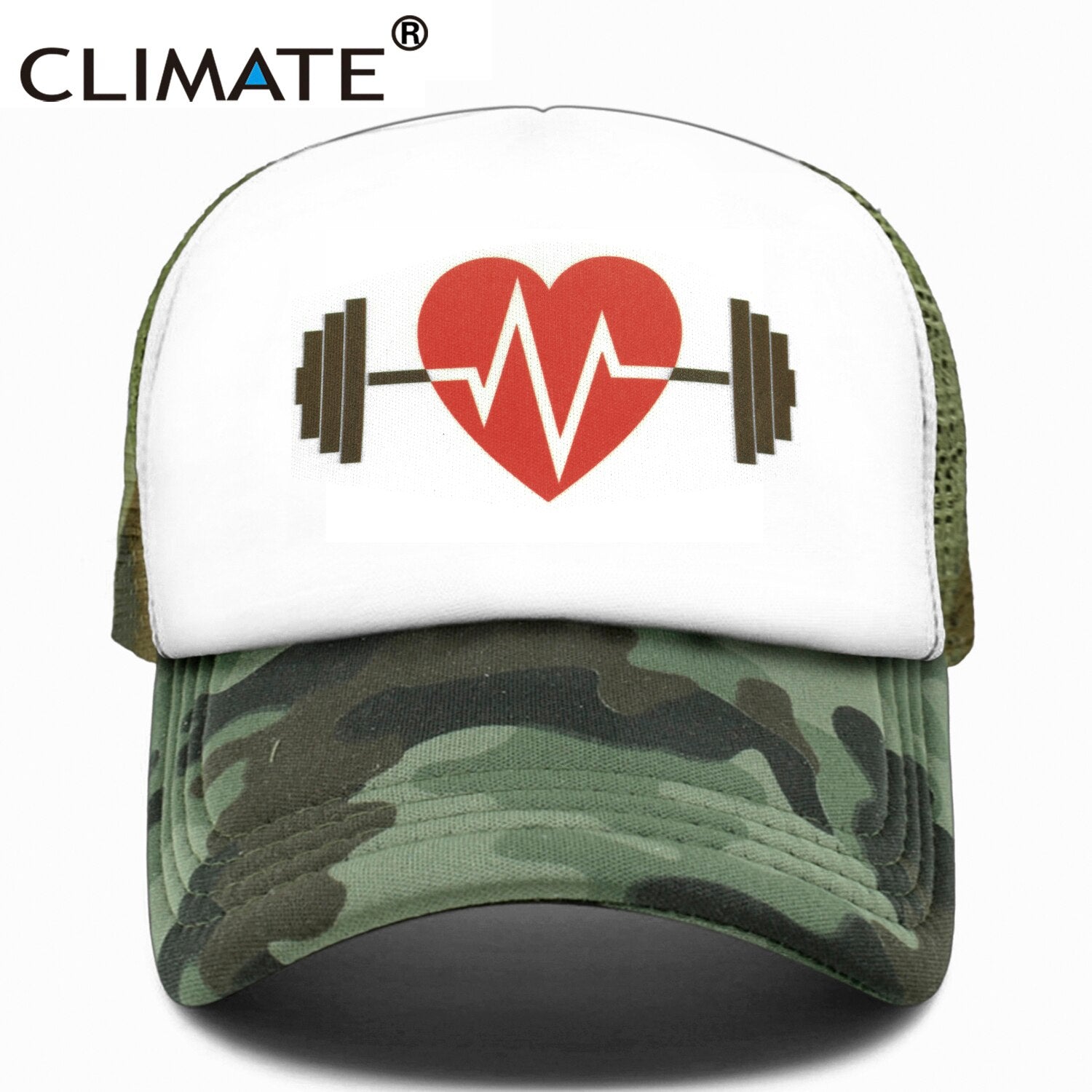 CLIMATE GYM Fitness Sport Cap Trucker Caps Men Dumbbell Barbell Fans Mesh Cap Hat Body Building Muscle Sports Caps Hat for Men